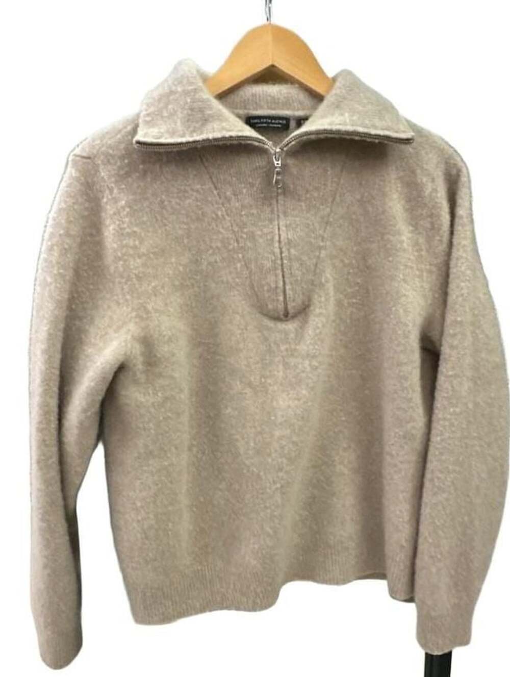 Saks Fifth Avenue Cashmere Half Zip Sweater XL Beige